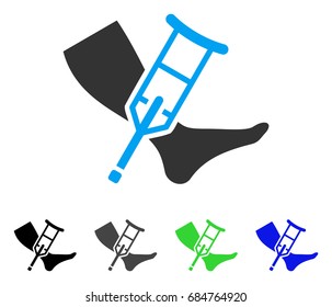 Leg And Crutch flat vector icon. Colored leg and crutch gray, black, blue, green pictogram variants. Flat icon style for web design.