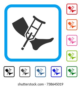 Leg And Crutch icon. Flat gray pictogram symbol in a light blue rounded squared frame. Black, gray, green, blue, red, orange color variants of Leg And Crutch vector.