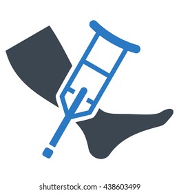Leg and Crutch vector icon. Style is bicolor flat icon symbol with rounded angles, smooth blue colors, white background.