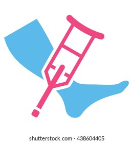 Leg and Crutch vector icon. Style is bicolor flat icon symbol with rounded angles, pink and blue colors, white background.