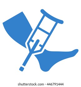 Leg and Crutch vector icon. Style is flat icon symbol with rounded angles, cobalt color, white background.