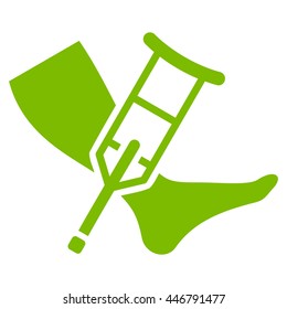 Leg and Crutch vector icon. Style is flat icon symbol with rounded angles, eco green color, white background.