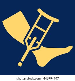 Leg and Crutch vector icon. Style is flat icon symbol with rounded angles, yellow color, blue background.