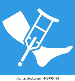 Leg and Crutch vector icon. Style is flat icon symbol with rounded angles, white color, blue background.