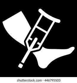 Leg and Crutch vector icon. Style is flat icon symbol with rounded angles, white color, black background.