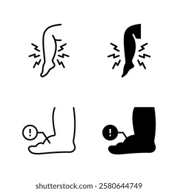 Leg edema, diabetic and foot, leg swelling icon set color editable