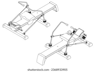 Leg exercise machine. Fitness, cardio, and muscle building machines, equipments set at gym. Workout and training concept. Vector illustration.