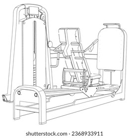 Leg exercise machine. Fitness, cardio, and muscle building machines, equipments set at gym. Workout and training concept. Vector illustration.