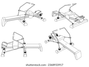 Leg exercise machine. Fitness, cardio, and muscle building machines, equipments set at gym. Workout and training concept. Vector illustration.