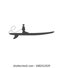 The leg is fastened to the surfboard, cord, bone, forever, fin, shin, heel, palsy, black, white, vector illustration, flat silhouette, logo
