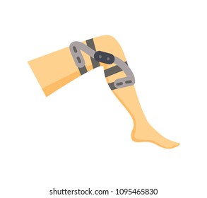 Leg fixator for harmed leg vector illustration of special medicine overlay on human knee, orthopedic tool sample, image isolated on bright background