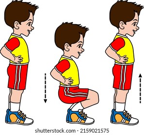 leg flexibility .Warm-up Exercises for Kids vector illustration isolated on white background