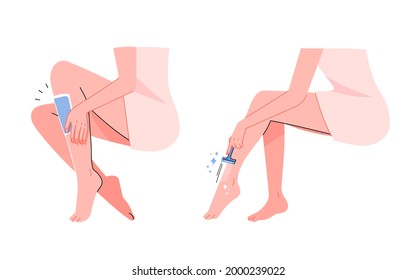 Leg Hair Removal. Leg Hair Care, Skincare Concept Vector Illustration.