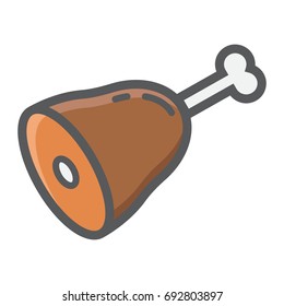 Leg of ham filled outline icon, food and drink, meat sign vector graphics, a colorful line pattern on a white background, eps 10.