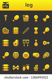 leg icon set. 26 filled leg icons.  Simple modern icons about  - Wooden leg, Chop, Meat, Chicken, Fried chicken, Bone, Steak, Ribs, Hair removal, Crutches, Chicken Pedal
