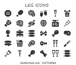 leg icon set. 30 filled leg icons.  Simple modern icons about  - Meat, Steak, Feet, Crutch, Fried chicken, Bionic eye, Pedal, Chop, Walker, Ribs, Bones, Chicken leg, Chicken, Crutches