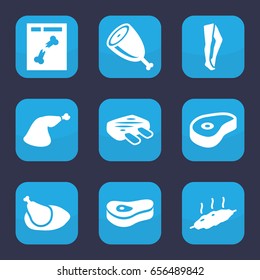 Leg icon. set of 9 filled leg icons such as tights, meat leg, beef, x ray, chicken