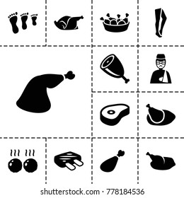 Leg icons. set of 13 editable filled leg icons such as tights, family footprint, chicken, beef, man with broken arm