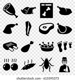 Leg icons set. set of 16 leg filled icons such as beetle, tights, chicken, beef, x ray, man with broken arm, meat