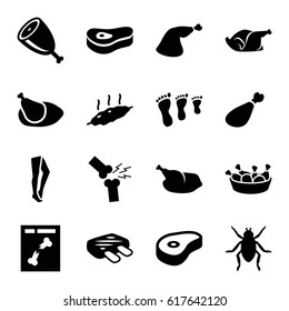 Leg icons set. set of 16 leg filled icons such as beetle, tights, chicken, beef, x ray, meat