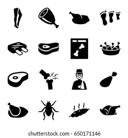 Leg icons set. set of 16 leg filled icons such as beetle, tights, chicken, beef, x ray, man with broken arm, meat