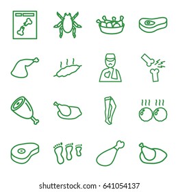 Leg icons set. set of 16 leg outline icons such as beetle, tights, beef, x ray, man with broken arm, chicken, meat