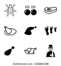 Leg icons. set of 9 editable filled and outline leg icons such as family footprint, meat leg, man with broken arm, meat, chicken