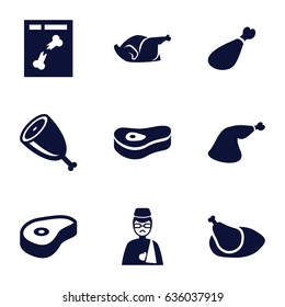 Leg icons set. set of 9 leg filled icons such as chicken, meat leg, beef, x ray, man with broken arm