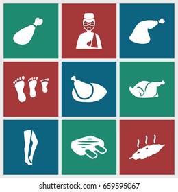 Leg icons set. set of 9 leg filled icons such as tights, chicken, meat leg, man with broken arm, meat