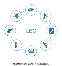 leg icons. Trendy 8 leg icons. Contain icons such as meat, chicken leg, broken or arm, beetle, tights, meat x ray. icon for web and mobile.