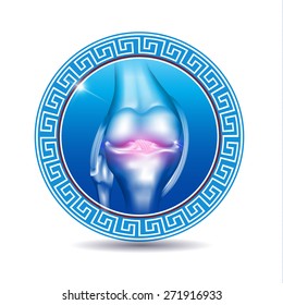 Leg joint in the round blue shape, abstract design. Joint health care symbol