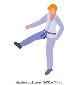 Leg kick aikido icon isometric vector. Traditional sport. Training person