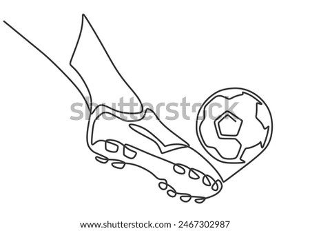 Leg kick ball in one continuous single line art drawing style. Football sport concept vector illustration.