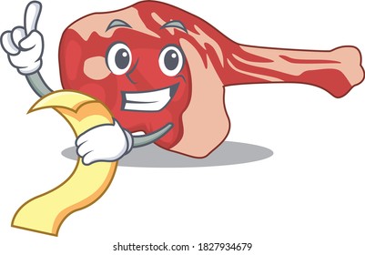 Leg of lamb mascot character style with a menu on his hand