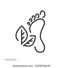 leg with leaves icon, beauty spa concept, foot care, green footprint, thin line symbol on white background - editable stroke vector illustration