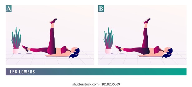 Leg Lowers exercise, Women workout fitness, aerobic and exercises. Vector Illustration.	