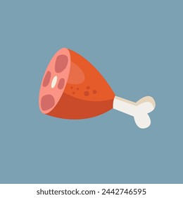 Leg with meat and bone vector illustration. Cartoon isolated pork, lamb or beef simple piece of thigh for barbecue grill