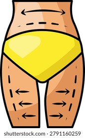 leg and midsection slimming guide concept, slimmer waist and thigh contouring vector icon design, plastic surgery procedure stock illustration