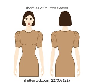 Pierna de cordero manga ropa de corta distancia personaje de señora desnuda, camisa, vestimenta técnica ilustración de moda, cuerpo empotrado. Plantilla plana de prendas delanteras, laterales traseros. Mujeres, hombres unisex CAD mockup