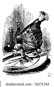 The Leg of Mutton - Through the Looking Glass and what Alice Found There original book engraving.And the waiters set a leg of mutton before Alice, who looked at it rather anxiously.