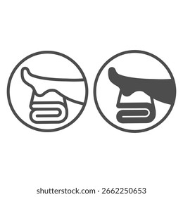 Pierna en línea de toalla e icono sólido, concepto de masaje de spa. Gráficos de Vector. Toalla con pierna de mujer, signo de burbuja de la terapia del pie en el fondo blanco, icono del estilo del contorno para el móvil o el Diseño web