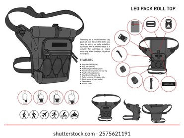 Leg Pack Roll Top Design Mockup With Detail Description