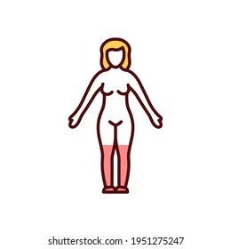 Leg pain causes RGB color icon. Osteosarcoma risk. Joints, muscles, ligaments unhealthy conditions. Bone cancer. Legs swelling. Tumor growths. Pain in thighs, hamstrings. Isolated vector illustration