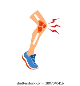 Leg Pain Concept Vector Illustration On White Background. Sport Man Feel Hurt In Leg. Bone Problem.