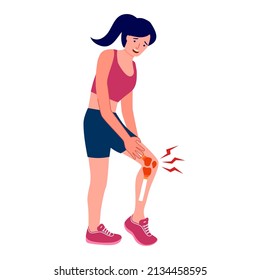 Leg pain concept vector illustration on white background. Sporty woman feel hurt in leg. Bone or muscle problem.