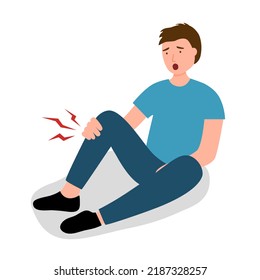 Leg pain concept vector illustration on white background. Young man feel hurt in leg. Bone or muscle problem.