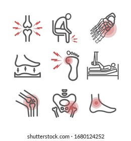 Leg pain. Foot problems. Vector signs for web graphics.