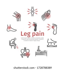 Leg pain. line icons. Infographics. Foot problems. Vector signs for web graphics.