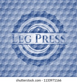 Leg Press blue emblem with geometric pattern.