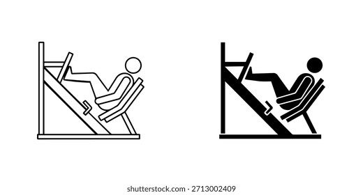 Iconos de la máquina del ejercicio de la prensa de la pierna en estilo del contorno y del glifo, aislados en